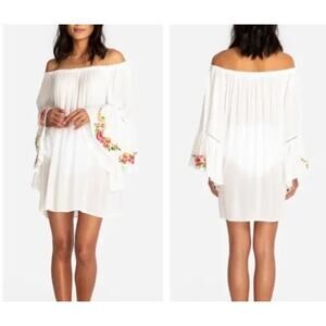 Johnny Was Casey bell sleeve tunic coverup White Floral Embroidery XL